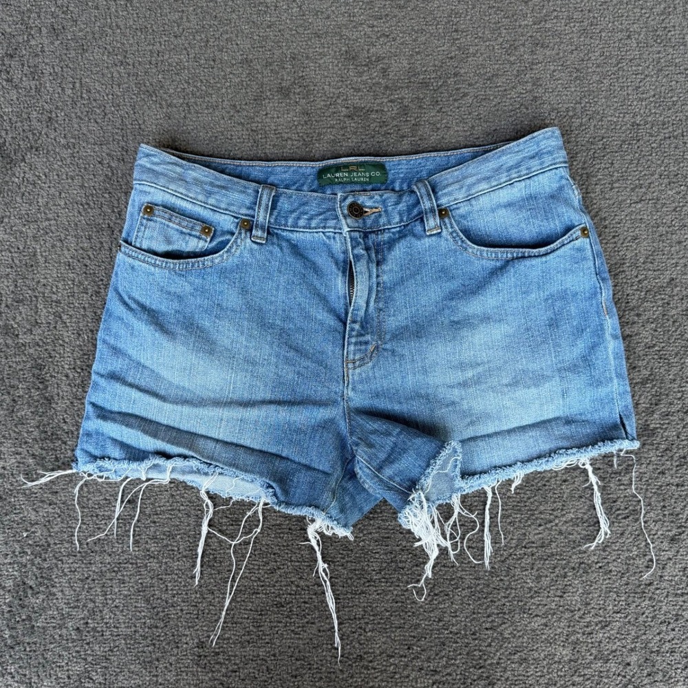 Lauren Ralph Lauren Medium Wash Denim Cut Off Shorts Raw Hem Blue Size 8 VTG